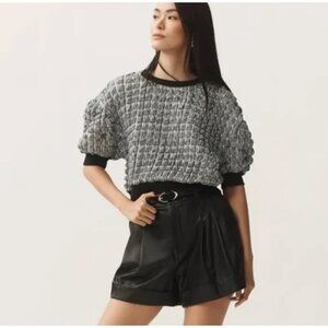 Maeve Anthropologie Black And White Puff Sleeve Bubbletop Large